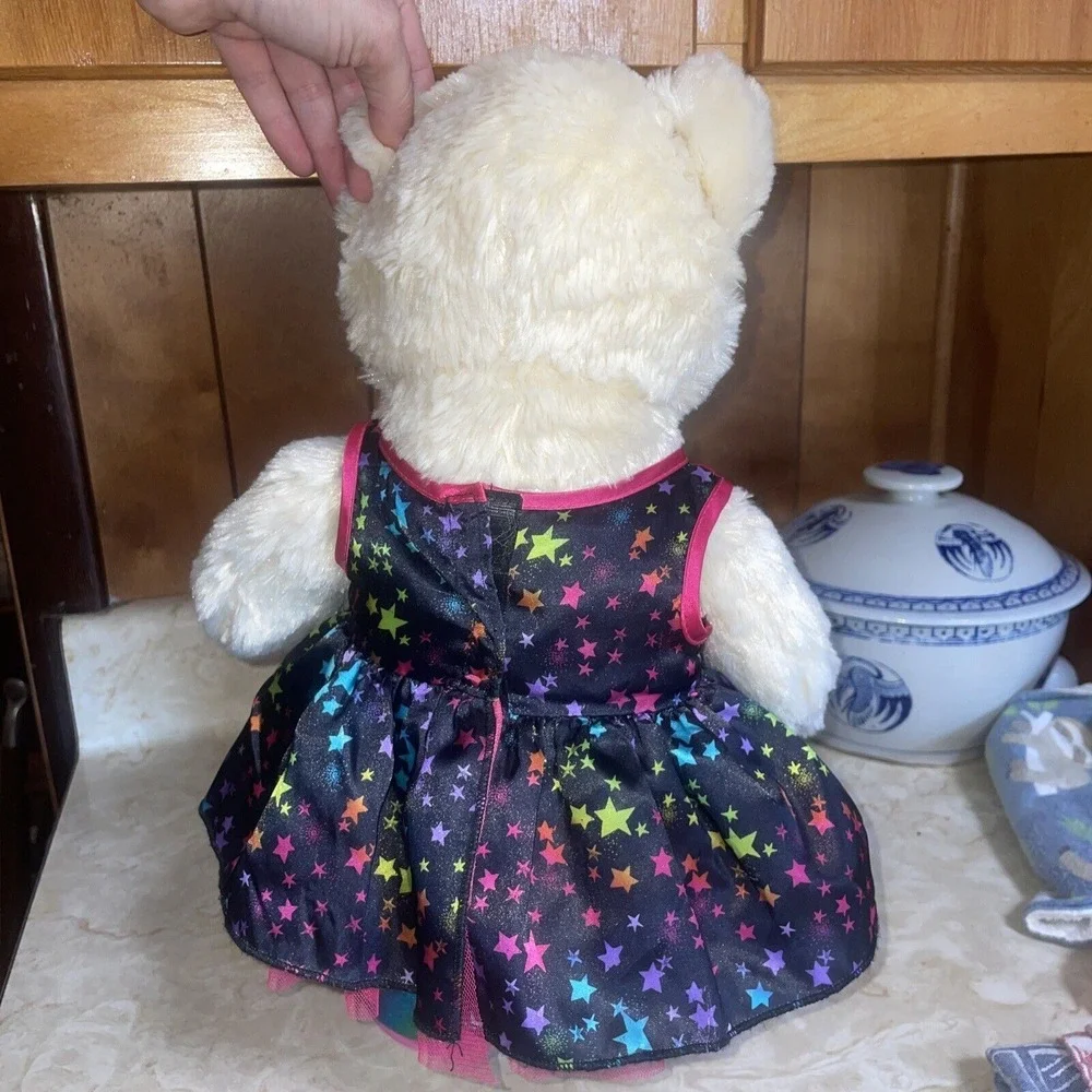 2020 Cream Build‎ A Bear With Black & Pink Star Dress And Glitter Patent Shoes